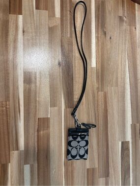 Coach Black and Gray Signature Lanyard Card Holder
